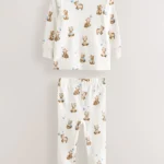 Çocuk Yıldızlı Ayıcık Desenli Pamuklu Pijama Takımı