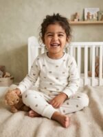 Çocuk Minik Ayıcık Desenli Pamuklu Pijama Takımı