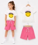 Kız Çocuk Smiley Baskılı Püsküllü Takım - Görsel 3