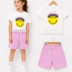 Kız Çocuk Smiley Baskılı Püsküllü Takım