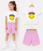 Kız Çocuk Smiley Baskılı Püsküllü Takım