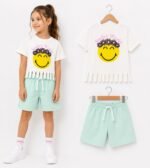 Kız Çocuk Smiley Baskılı Püsküllü Takım - Görsel 2