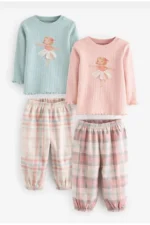 Kız Çocuk Fitilli Balerin Nakışlı Ekose Pijama Takımı