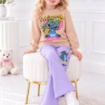 Kız Çocuk Stitch Baskılı 2 İp Likralı Günlük Takım