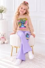 Kız Çocuk Stitch Baskılı 2 İp Likralı Günlük Takım