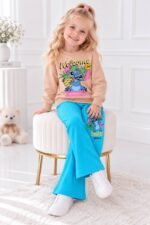 Kız Çocuk Stitch Baskılı 2 İp Likralı Günlük Takım - Görsel 4