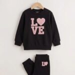 Kız Çocuk Kalp ve Love Nakışlı İkili Takım